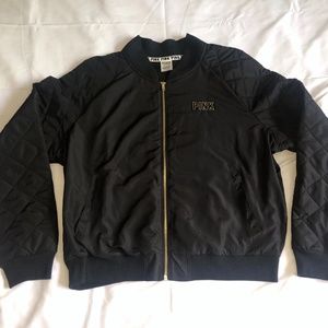 Victoria's Secret PINK Black & Gold Bomber Jacket Quilted Sleeves Small UNWORN